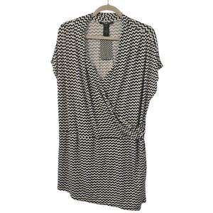 Navy Blue and White Como Black Women's Faux Wrap Top